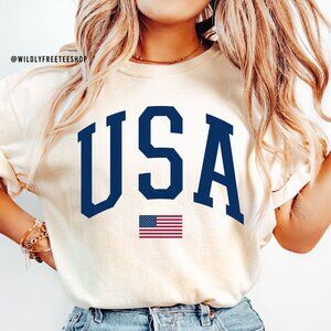 NEW Big USA American Flag July 4th Fourth Of July Crewneck Graphic Tee Shirt